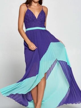 Strut & Bolt Purple Lace Pleated Maxi Dress NWT